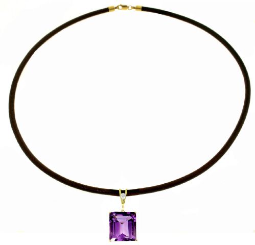   Amethyst Emerald Cut Real Diamond Pendant Leather Cord Necklace  