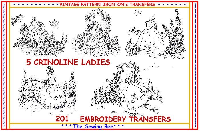 201   5 Crinoline Lady Embroidery Transfer patterns  