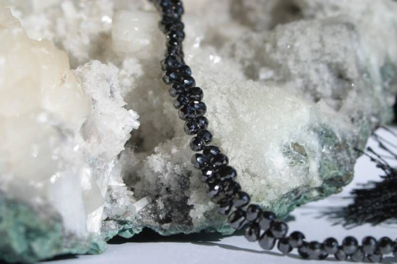   Black Diamond Faceted Drop Beads 6 In. Strand BnC Jewelry  