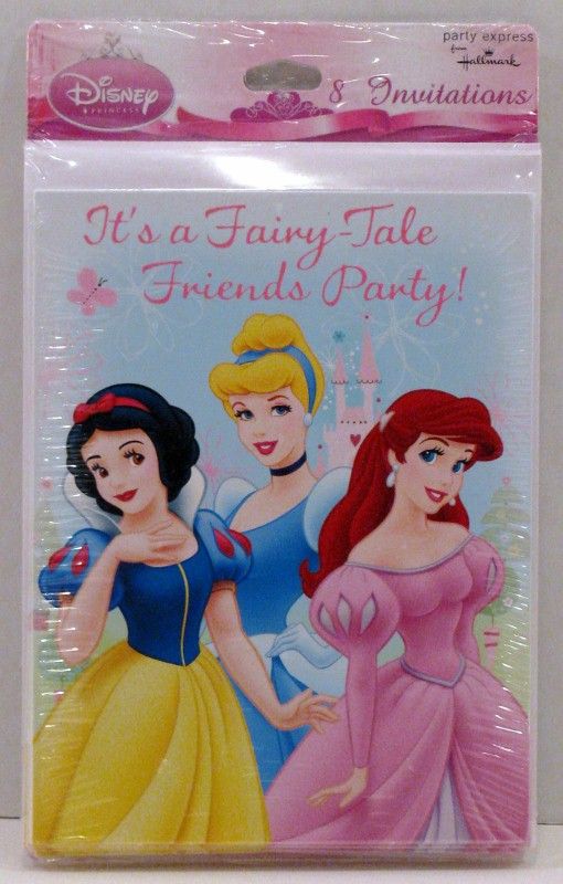 Disney Princess Birthday Party 8 Invitations Envelopes  