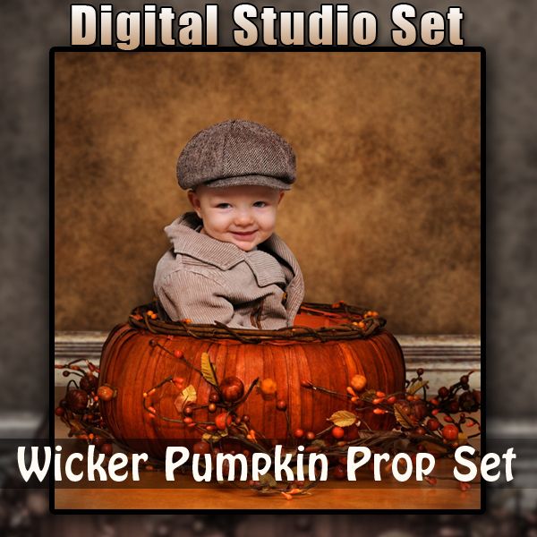 Autumn Fall Digital Background & Unique Photo Prop   Wicker Pumpkin 