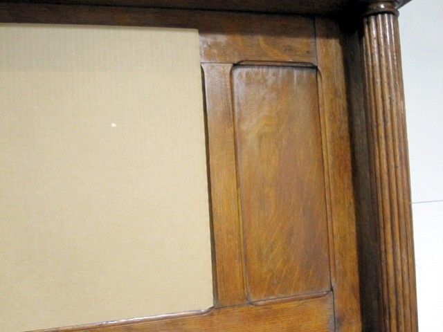 Antique Dark 1/4 Cut Oak Fireplace Mantle w Mirror, Shelf & Fluted 