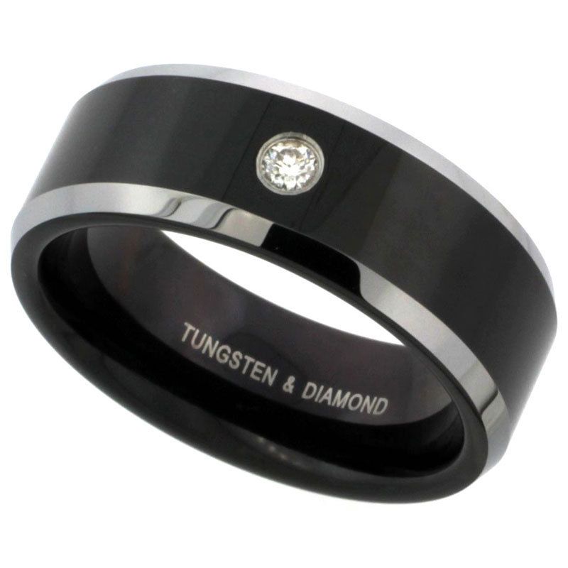   8MM BLACK TUNGSTEN DIAMOND COMFORT FIT WEDDING RING BAND ,FREE ENGRAVE