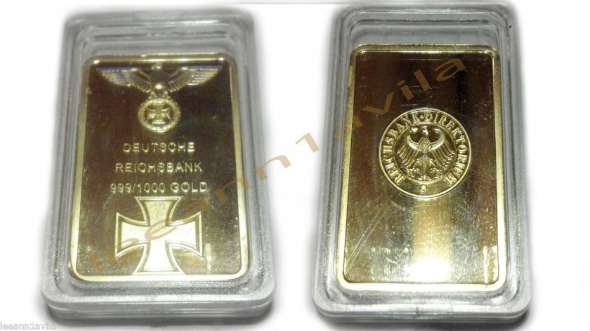   OZ 999 PURE 24K GOLD PLATED IRON REICH WWI WWII BULLION BAR  