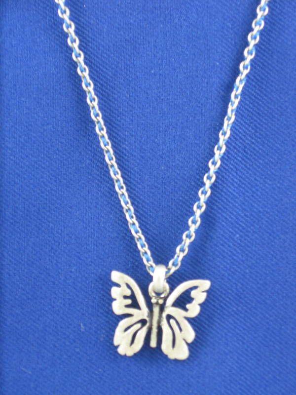 Fossil Brand Silver Blue Friendship Butterfly Necklace  