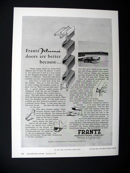 Frantz Manufacturing Filuma Garage Doors door 1965 print Ad 