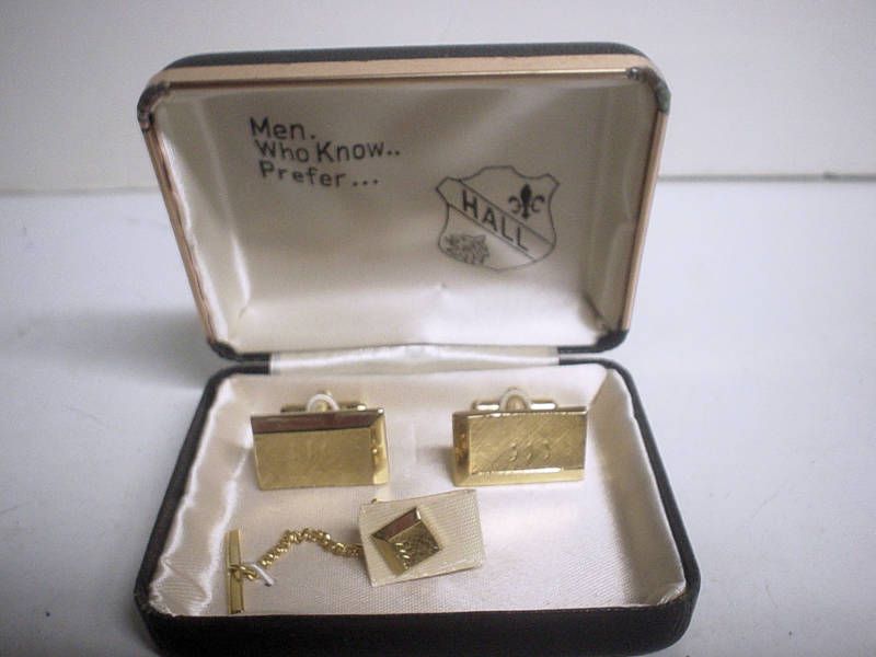 MIB Vintage Hall Gold toned Cufflinks & Tie Tac Set  