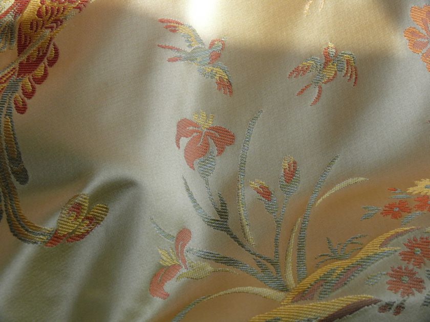 HiEND100%SILK LAMPAS BIRD TREE PEONY CHINOSERY GOLD 7+Y  