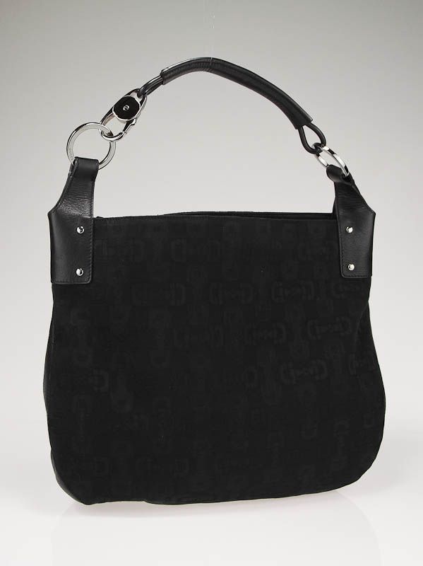 Gucci Black Horsebit Canvas/Leather Hobo Bag  