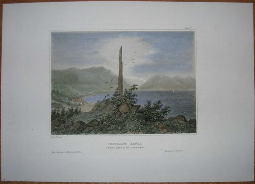 1842 Meyer print FRITHIOF MONUMENT, SOGNEFJORD, NORWAY (#29)  