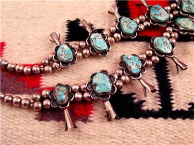 1950s Large Vintage Turquoise Squash Blossom Necklace New Mexico 