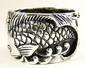 JAPANESE KOI CARP LUCKY FISH STERLING SILVER RING 9.5  