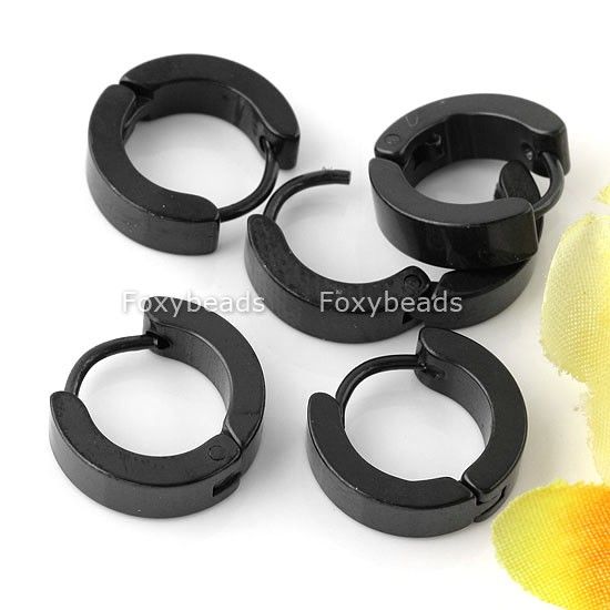 100PCS *Cool Black Stainless Steel Mens Hoop Earrings  