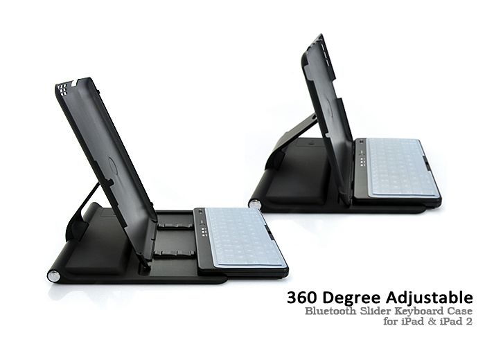 360 Degree Adjustable Bluetooth Slider Keyboard Case for iPad & iPad 2