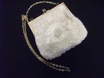 VINTAGE MISTER ERNEST SIMON BEADED HANDBAG ~ WHITE ~ EXCELLENT 