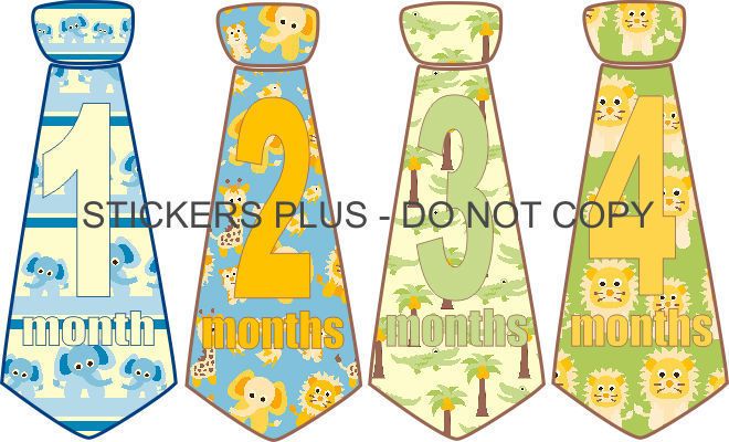 Baby Boy Monthly Onesie Neck Tie Stickers Jungle Safari  