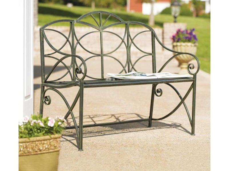 Open Back Slatted Faded Green Outdoor Garden Bench  