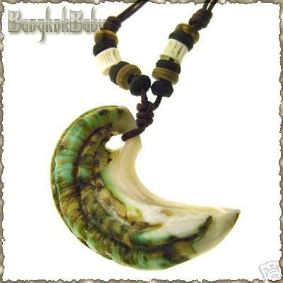 Tusk Talon SHELL PENDANT Handcrafted Fish Bone Beads  