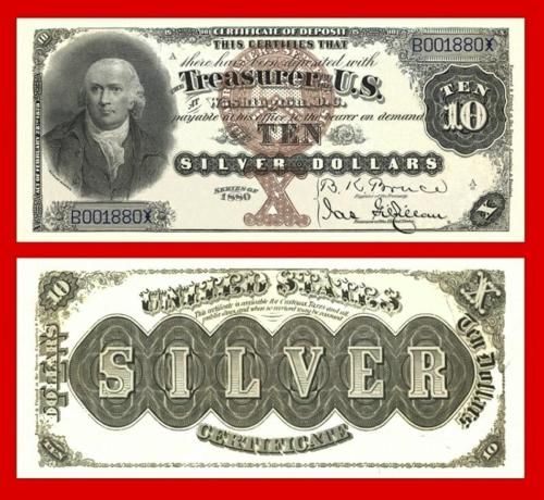 1880 $10 MORRIS SILVER CERTIFICATE   OVERSIZED COPY  