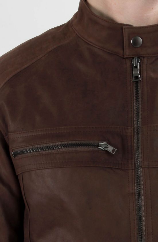 United Face Mens New Vintage Brown Lambskin Leather Moto Biker Jacket 