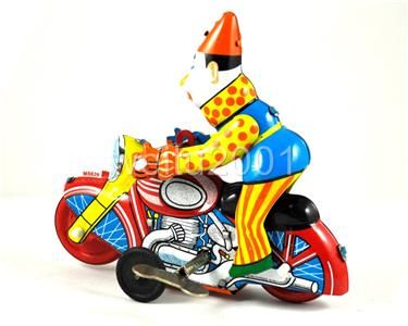 Vintage Clown On The Motorcycle Wind UP Tin Toy  