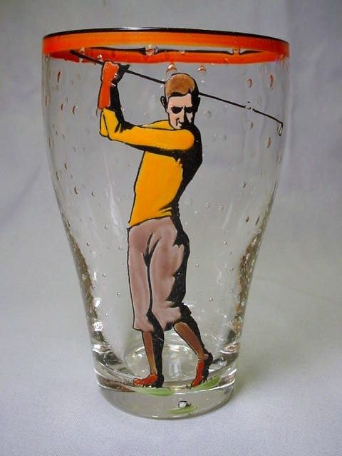 ENAMEL DECORATED GOLF TUMBLERS ca1925 FABULOUS PAINT  