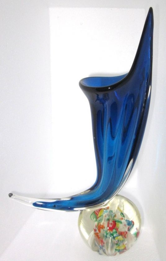 Vintage Norcrest Paperweight Blue Ribbed Art Wave Vase  