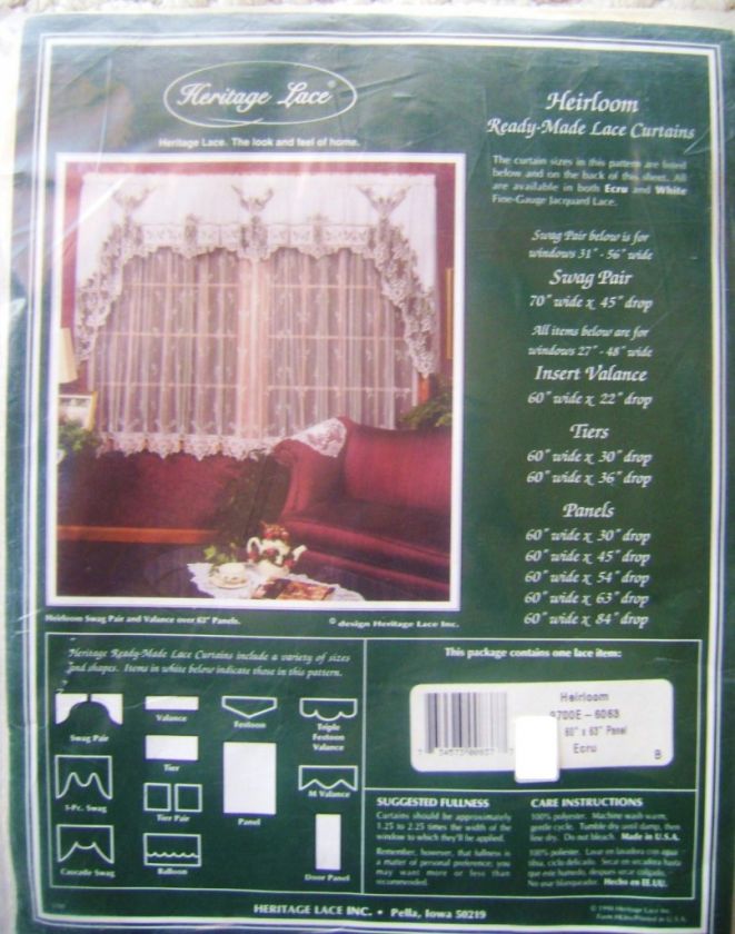   HEIRLOOM Window Curtains White or Ecru, Valance Sheer Panels #9700